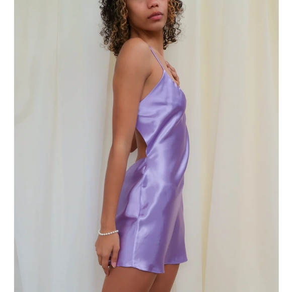 Victoria's Secret Other - 💜 Victoria's Secret vintage lilac satin cross cross open back chamise slip